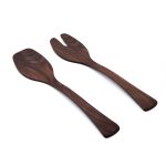 Bambudan Salad Server Set Turned Wood Grain Artisan Crafted Pair - Image 2